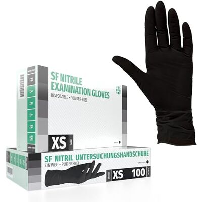 SF Medical Products GmbH SF Nitril handschoenen, XS, zwart, 100 wegwerphandschoenen, poedervrij, latexvrij, duurzaam, voor keuken, huishouden, mechanica, tatoeage, medisch gebruik, kappers, voedselhandschoenen, chemische bescherming SF Medical Products GmbH SF Nitril handschoenen, XS, zwart, 100 wegwerphandschoenen, poedervrij, latexvrij, duurzaam, voor keuken, huishouden, mechanica, tatoeage, medisch gebruik, kappers, voedselhandschoenen, chemische bescherming