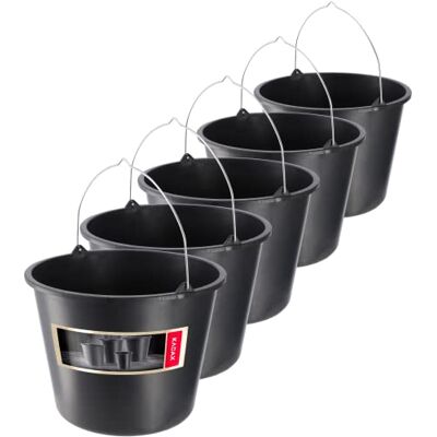 KADAX Set van 5 bouwemmers 12 liter Kunststof Voor tuin Bouwplaats Zwart Stabiele cementemmer Mortelemmer Metselwerk KADAX Set van 5 bouwemmers 12 liter Kunststof Voor tuin Bouwplaats Zwart Stabiele cementemmer Mortelemmer Metselwerk