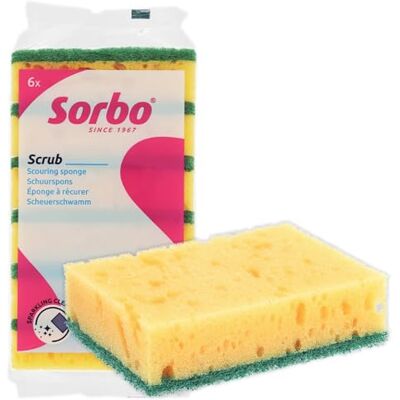 Sorbo Schuursponzen, 6 stuks, met schuuroppervlak, voor hardnekkig vuil, absorberende spons voor het reinigen van gladde oppervlakken, keuken, badkamer Sorbo Schuursponzen, 6 stuks, met schuuroppervlak, voor hardnekkig vuil, absorberende spons voor het reinigen van gladde oppervlakken, keuken, badkamer