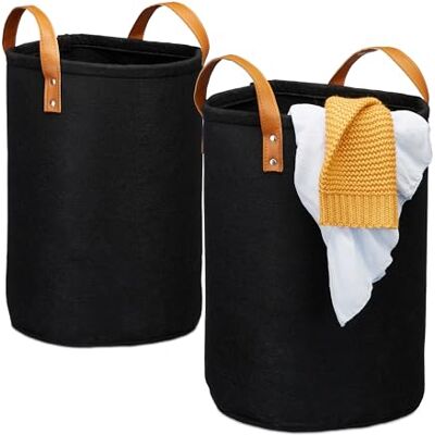 Relaxdays Wasmand, 28 l, opvouwbaar, van vilt, badkamer, slaapkamer, h x d: 47 x 30 cm, handgrepen, zwart Relaxdays Wasmand, 28 l, opvouwbaar, van vilt, badkamer, slaapkamer, h x d: 47 x 30 cm, handgrepen, zwart