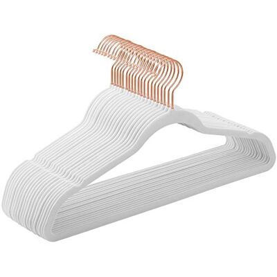 SONGMICS 20 stuks fluwelen kleerhangers, lengte 41,5 cm, dun en duurzaam, grote draagkracht, met haken van roségoud, 360° draaibaar, voor jassen, overhemden, wit CRF026W01 SONGMICS 20 stuks fluwelen kleerhangers, lengte 41,5 cm, dun en duurzaam, grote draagkracht, met haken van roségoud, 360° draaibaar, voor jassen, overhemden, wit CRF026W01