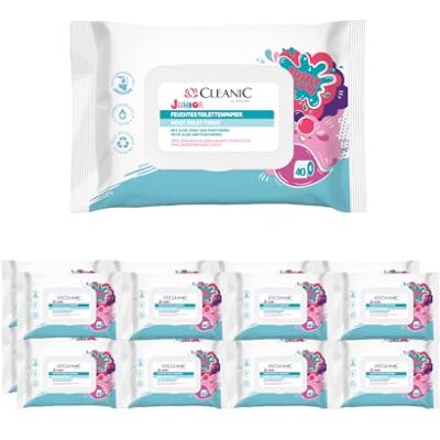 Cleanic 640 stuks Junior vochtige doekjes, wasbaar, combinatie van vochtig papier en vochtige doekjes, reinigt de intieme zone, kauwgomgeur, aloë vera, panthenol, 640 stuks, 16 x Cleanic 640 stuks Junior vochtige doekjes, wasbaar, combinatie van vochtig papier en vochtige doekjes, reinigt de intieme zone, kauwgomgeur, aloë vera, panthenol, 640 stuks, 16 x