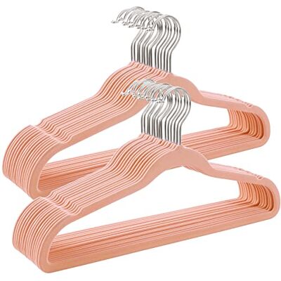 SONGMICS 30 stuks fluwelen kleerhangers 42 cm lang dun en robuust 360° draaibare haak Voor jassen, overhemden en pakken Roze CRF26PK SONGMICS 30 stuks fluwelen kleerhangers 42 cm lang dun en robuust 360° draaibare haak Voor jassen, overhemden en pakken Roze CRF26PK