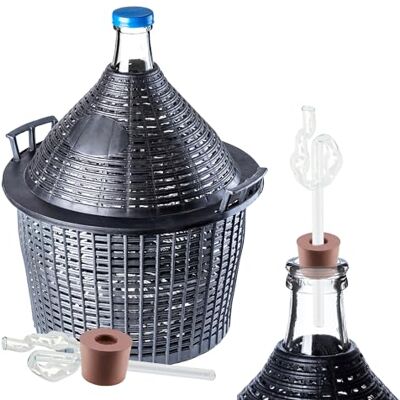 KADAX Set van 15 liter glazen ballonnen met kunststof mand en fermentatieaccessoires, rubberen stoppen, fermentatiebuizen, smalle opening, wijnballon, fles, fles KADAX Set van 15 liter glazen ballonnen met kunststof mand en fermentatieaccessoires, rubberen stoppen, fermentatiebuizen, smalle opening, wijnballon, fles, fles