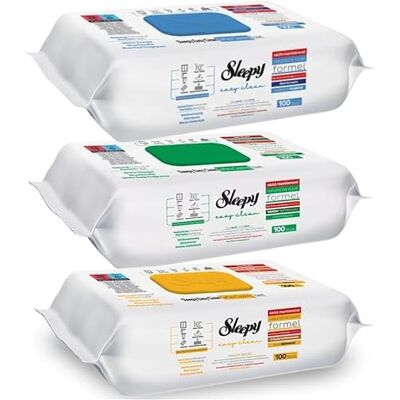 HeartGlobal 3 x Sleepy Easy Clean 100 doekjes per kleur blauw: met bleekmiddel, groen en geel: chloor- en plantaardig vrij + verzendbescherming HeartGlobal 3 x Sleepy Easy Clean 100 doekjes per kleur blauw: met bleekmiddel, groen en geel: chloor- en plantaardig vrij + verzendbescherming