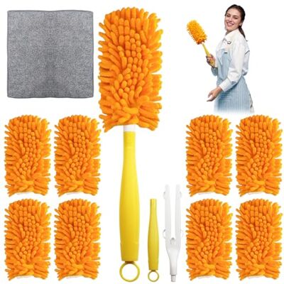 Qibivfo Swiffer Duster, 8 stuks, wasbaar, 360 graden microvezel, herbruikbaar, met 1 handvat en reinigingsdoek, vervanging voor Swiffer stofmagneet voor thuis Qibivfo Swiffer Duster, 8 stuks, wasbaar, 360 graden microvezel, herbruikbaar, met 1 handvat en reinigingsdoek, vervanging voor Swiffer stofmagneet voor thuis