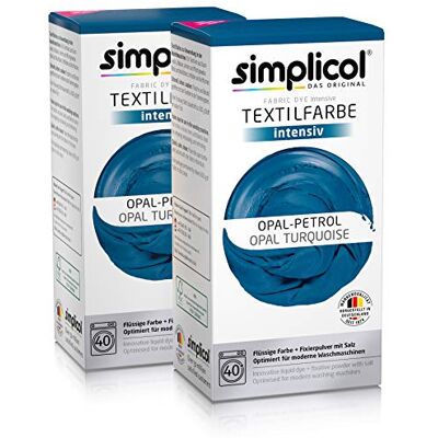 Simplicol textielverf intensiv opaalblauw: textiel blauw verven in de wasmachine, 2x150ml verf en 2x400g fixeerpoeder Simplicol textielverf intensiv opaalblauw: textiel blauw verven in de wasmachine, 2x150ml verf en 2x400g fixeerpoeder
