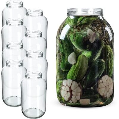 KADAX Set van 8 glazen potten 4 l met schroefdeksel, fi100 mm, luchtdichte potten voor conserveren, augurken, kombucha, kimchi, gisting, brede opening (zonder deksel) KADAX Set van 8 glazen potten 4 l met schroefdeksel, fi100 mm, luchtdichte potten voor conserveren, augurken, kombucha, kimchi, gisting, brede opening (zonder deksel)