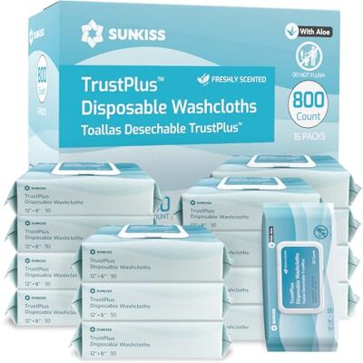 SUNKISS Trustplus doekjes voor volwassenen, extra dikke reinigingsdoekjes, 20 x 30 cm, voor het lichaam met aloë, voor incontinentie en intieme hygiëne, geparfumeerd, 800 stuks SUNKISS Trustplus doekjes voor volwassenen, extra dikke reinigingsdoekjes, 20 x 30 cm, voor het lichaam met aloë, voor incontinentie en intieme hygiëne, geparfumeerd, 800 stuks