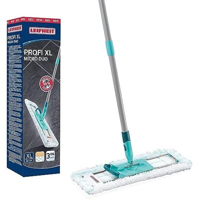 Leifheit Professional XL micro duo mop met 146 cm stalen steel, mop met voetklik, microvezel overtrek voor tegels en laminaat, 360° draaibaar, kliksysteem, milieuvriendelijk karton Leifheit Professional XL micro duo mop met 146 cm stalen steel, mop met voetklik, microvezel overtrek voor tegels en laminaat, 360° draaibaar, kliksysteem, milieuvriendelijk karton