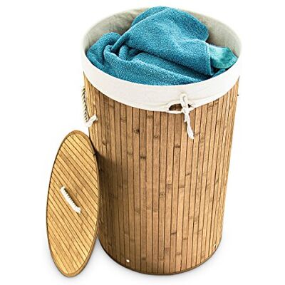 Relaxdays Wasmand van bamboe, opvouwbare wasmand met deksel, volume 70 l, waszak katoen, rond, Ø 41 cm, naturel Relaxdays Wasmand van bamboe, opvouwbare wasmand met deksel, volume 70 l, waszak katoen, rond, Ø 41 cm, naturel