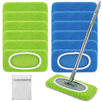 Solyxis Set van 12 vochtige doekjes, compatibel met Swiffer bezem Herbruikbare navulmop van koraalfleece, droge en vochtige reiniging voor harde vloeren, met waszak, groen/blauw Solyxis Set van 12 vochtige doekjes, compatibel met Swiffer bezem Herbruikbare navulmop van koraalfleece, droge en vochtige reiniging voor harde vloeren, met waszak, groen/blauw