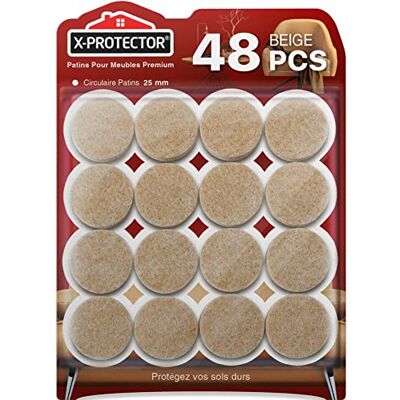 X-Protector Zelfklevende viltglijders, 48 stuks, 25 mm Meubelglijders, beige, premium meubelglijders, zelfklevend, viltglijders voor meubels X-Protector Zelfklevende viltglijders, 48 stuks, 25 mm Meubelglijders, beige, premium meubelglijders, zelfklevend, viltglijders voor meubels