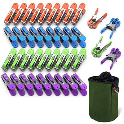 VOUNOT Wasknijpers van roestvrij staal, 40 stuks, met opbergtas, wasknijpers van roestvrij staal, met haken tegen roest, bescherming tegen vingerafdrukken, windbescherming, 3 x meer hangers verkrijgbaar in 4 kleuren VOUNOT Wasknijpers van roestvrij staal, 40 stuks, met opbergtas, wasknijpers van roestvrij staal, met haken tegen roest, bescherming tegen vingerafdrukken, windbescherming, 3 x meer hangers verkrijgbaar in 4 kleuren