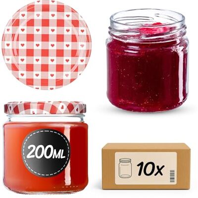 KADAX 10 x 200 ml weckpotten met twist-off deksel Ø 66 mm dikwandige en luchtdichte dessertglazen, vaatwasmachinebestendig, ideaal voor jam en conserven KADAX 10 x 200 ml weckpotten met twist-off deksel Ø 66 mm dikwandige en luchtdichte dessertglazen, vaatwasmachinebestendig, ideaal voor jam en conserven