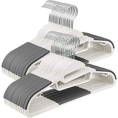 SONGMICS Kleerhangers van kunststof, 50 stuks, S-opening, antislip, dikte 0,5 cm, ruimtebesparend, 360° draaibare haak, wit en grijs CRP041W04 SONGMICS Kleerhangers van kunststof, 50 stuks, S-opening, antislip, dikte 0,5 cm, ruimtebesparend, 360° draaibare haak, wit en grijs CRP041W04