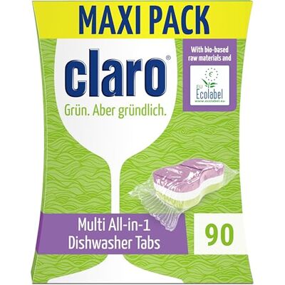 CLARO Set van 90 Multi All-in-1 vaatwastabletten, fosfaatvrij, milieuvriendelijk en veganistisch, in water oplosbare folie 1 pièce (paquet de 90) CLARO Set van 90 Multi All-in-1 vaatwastabletten, fosfaatvrij, milieuvriendelijk en veganistisch, in water oplosbare folie 1 pièce (paquet de 90)