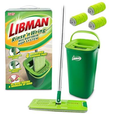 LIBMAN COMMERCIAL Libman Rinse 'n Wring mop en emmer microvezel mop hardhouten vloerreiniger natte en droge bezem schone en vuile waterkamers elektrische messen 4 pads LIBMAN COMMERCIAL Libman Rinse 'n Wring mop en emmer microvezel mop hardhouten vloerreiniger natte en droge bezem schone en vuile waterkamers elektrische messen 4 pads