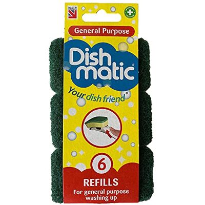 Dishmatic Navulkoppen voor spons, groen voor algemeen gebruik, met antibacterieel schuurmiddel, navulverpakking, handvat voor keuken, 6 stuks Dishmatic Navulkoppen voor spons, groen voor algemeen gebruik, met antibacterieel schuurmiddel, navulverpakking, handvat voor keuken, 6 stuks
