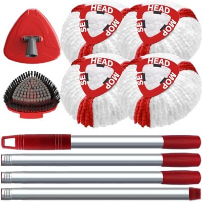 OKcedier vervangende mopkop voor Turbo 2-in-1, vervangende mopkoppen en vloerwisser met 4 microvezel mopkoppen, 1 steel, 1 mopbasis en 1 borstel, geschikt voor alle vloeren OKcedier vervangende mopkop voor Turbo 2-in-1, vervangende mopkoppen en vloerwisser met 4 microvezel mopkoppen, 1 steel, 1 mopbasis en 1 borstel, geschikt voor alle vloeren