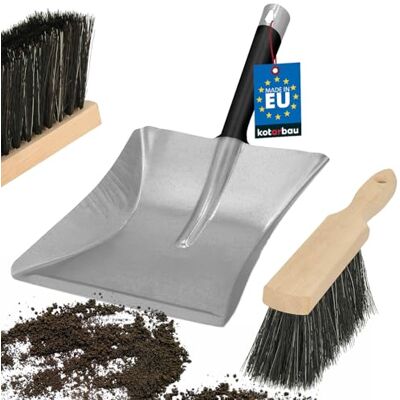 KOTARBAU ® Schep en veger – houtskoolschep van verzinkt staal – houten veger – 30 cm – grijs en natuurlijk – stofverzameling – robuust – ergonomisch KOTARBAU ® Schep en veger – houtskoolschep van verzinkt staal – houten veger – 30 cm – grijs en natuurlijk – stofverzameling – robuust – ergonomisch