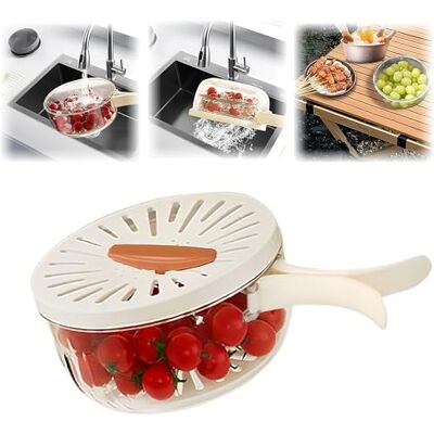 FENGSHOUNIAN Fruitafdruiprek, 2-in-1 afvoer- en bewaarmand, fruitwaskom met zeef, fruitcontainer met handvat, geschikt voor het wassen van groenten en fruit (bruin) FENGSHOUNIAN Fruitafdruiprek, 2-in-1 afvoer- en bewaarmand, fruitwaskom met zeef, fruitcontainer met handvat, geschikt voor het wassen van groenten en fruit (bruin)