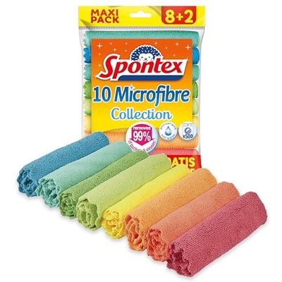 Spontex 8+2 gratis microvezel multifunctionele doeken, 1 verpakking Kleurrijke microvezeldoeken Spontex 8+2 gratis microvezel multifunctionele doeken, 1 verpakking Kleurrijke microvezeldoeken