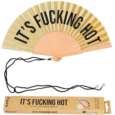Fisura Originele houten waaier met "f*cking hot" boodschap. Modern en sprankelend accessoire, gouden glitterzakventilator met clip inbegrepen. Afmetingen: 42,5 x 23 cm Standaard Fisura Originele houten waaier met "f*cking hot" boodschap. Modern en sprankelend accessoire, gouden glitterzakventilator met clip inbegrepen. Afmetingen: 42,5 x 23 cm Standaard