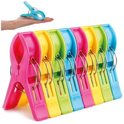 com-four ® 8 x grote strandhanddoekklemmen voor ligstoelen, ligstoelen en leuningen, XXL wasknijpers voor jassen en dekens com-four ® 8 x grote strandhanddoekklemmen voor ligstoelen, ligstoelen en leuningen, XXL wasknijpers voor jassen en dekens