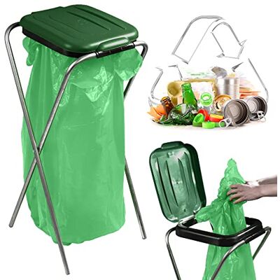 KADAX Eenvoudige afvalzakhouder in 5 kleuren, afvalscheidinghouder met kunststof deksel, houder voor vuilniszakken van 120 liter (groen) KADAX Eenvoudige afvalzakhouder in 5 kleuren, afvalscheidinghouder met kunststof deksel, houder voor vuilniszakken van 120 liter (groen)