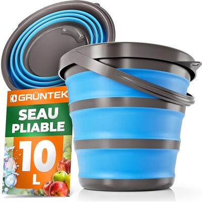 GRÜNTEK Opvouwbare emmer, 10 l, ruimtebesparend, huishoudelijke emmer, compact, 32 cm, opvouwbaar tot 5 cm, reiniging van huis, camping, auto, tuin, licht, robuust, blauw GRÜNTEK Opvouwbare emmer, 10 l, ruimtebesparend, huishoudelijke emmer, compact, 32 cm, opvouwbaar tot 5 cm, reiniging van huis, camping, auto, tuin, licht, robuust, blauw