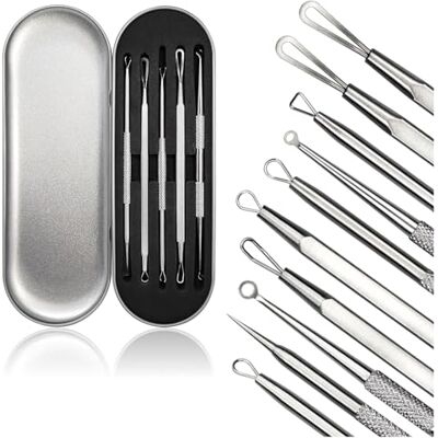 com-four ® Mee-eterverwijderaar set, 5 stuks gereedschap van staal Blackhead Remover Mee-etertrekker Verwijdert puistjes en onzuiverheden voor schone huid com-four ® Mee-eterverwijderaar set, 5 stuks gereedschap van staal Blackhead Remover Mee-etertrekker Verwijdert puistjes en onzuiverheden voor schone huid