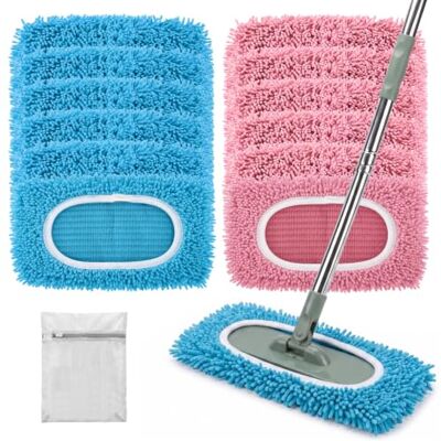 Solyxis Set van 12 vochtige doekjes, compatibel met Swiffer bezem Herbruikbare navulmop van chenille-stof, droge en vochtige reiniging voor harde vloeren, met waszak, roze/blauw Solyxis Set van 12 vochtige doekjes, compatibel met Swiffer bezem Herbruikbare navulmop van chenille-stof, droge en vochtige reiniging voor harde vloeren, met waszak, roze/blauw