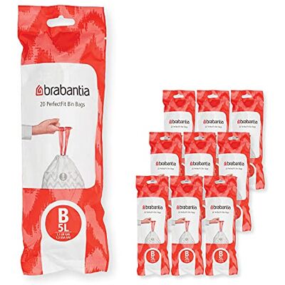 Brabantia PerfectFit Multipack vuilniszakken (B-code /5 l, zeer robuust, met intrekbare handgrepen, 10 rollen (200 zakken) Brabantia PerfectFit Multipack vuilniszakken (B-code /5 l, zeer robuust, met intrekbare handgrepen, 10 rollen (200 zakken)