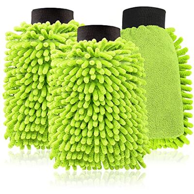 com-four ® 3 x washandschoen voor auto's en huishouden, microvezel chenille handschoen schoonmaakhandschoen voor auto-onderhoud en glasreiniging com-four ® 3 x washandschoen voor auto's en huishouden, microvezel chenille handschoen schoonmaakhandschoen voor auto-onderhoud en glasreiniging
