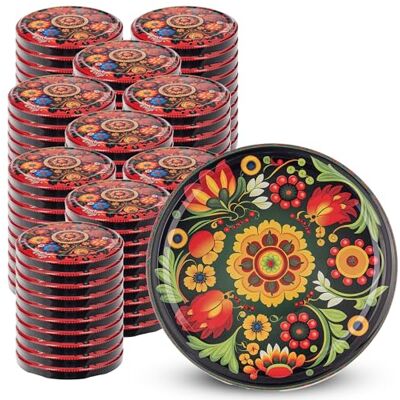 KADAX 100 stuks schroefdeksels. Diameter: 82 mm, metaal, met 6 kliktanden, voor weckpotten, kleurrijke bloemen KADAX 100 stuks schroefdeksels. Diameter: 82 mm, metaal, met 6 kliktanden, voor weckpotten, kleurrijke bloemen