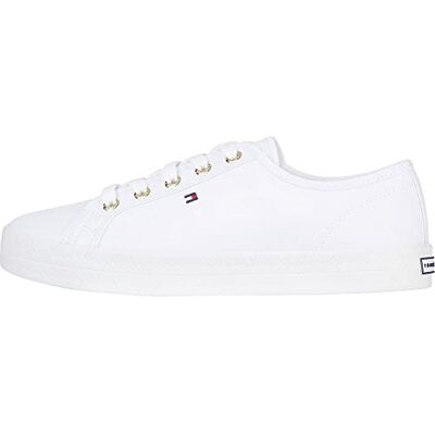 Tommy Hilfiger Gevulkaniseerde damessneakers, essentiële nautische schoenen, wit, 42 EU 42 EU Tommy Hilfiger Gevulkaniseerde damessneakers, essentiële nautische schoenen, wit, 42 EU 42 EU