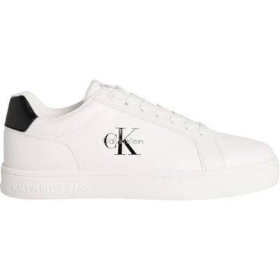 Calvin Klein Klassieke mono leren sneakers met cupzool voor dames, wit, zwart, 42,5 EU 44 EU Calvin Klein Klassieke mono leren sneakers met cupzool voor dames, wit, zwart, 42,5 EU 44 EU