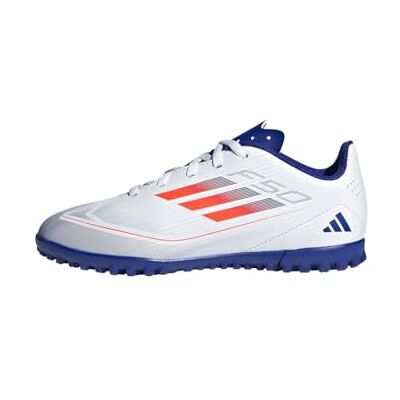 Adidas F50 Club Voetbalschoenen voor kinderen, uniseks, wolk, wit, zonne-rood, glicide blauw, 38 EU 38 EU Adidas F50 Club Voetbalschoenen voor kinderen, uniseks, wolk, wit, zonne-rood, glicide blauw, 38 EU 38 EU