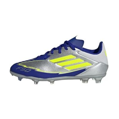 Adidas F50 League voetballaarzen Firm Ground voetbalschoenen, uniseks, kinderen, Zilver Metallic / Solar Yellow / Lucid Blue, 28 EU 28 EU Adidas F50 League voetballaarzen Firm Ground voetbalschoenen, uniseks, kinderen, Zilver Metallic / Solar Yellow / Lucid Blue, 28 EU 28 EU