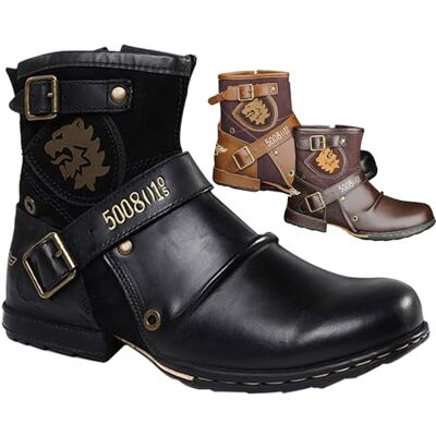 RenDiuJups Motorlaarzen voor heren, leer, ritssluiting, waterdicht, casual stijl, grote maat, zwart., 39 EU 39 EU RenDiuJups Motorlaarzen voor heren, leer, ritssluiting, waterdicht, casual stijl, grote maat, zwart., 39 EU 39 EU