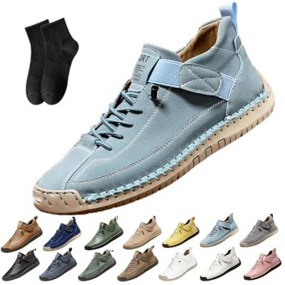 POIOZXD Comfortabele orthopedische sneakers van leer, handgemaakt, voor dames, verstelbare en comfortabele ondersteuning van de voetboog, instapmocassins, lichtblauw, 42,5 EU breed 42.5 EU large POIOZXD Comfortabele orthopedische sneakers van leer, handgemaakt, voor dames, verstelbare en comfortabele ondersteuning van de voetboog, instapmocassins, lichtblauw, 42,5 EU breed 42.5 EU large