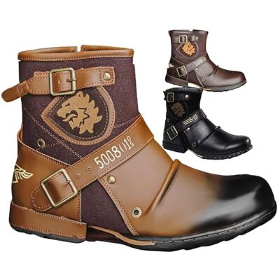 RenDiuJups Motorlaarzen voor heren, leer, ritssluiting, waterdicht, casual stijl, grote maat, Bruin 37.5 EU RenDiuJups Motorlaarzen voor heren, leer, ritssluiting, waterdicht, casual stijl, grote maat, Bruin 37.5 EU