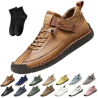 POIOZXD Handgemaakte orthopedische sneakers van leer voor dames, verstelbare en comfortabele ondersteuning van de voetboog, instapmocassins, lichtbruin, 42,5 EU breed 42.5 EU large POIOZXD Handgemaakte orthopedische sneakers van leer voor dames, verstelbare en comfortabele ondersteuning van de voetboog, instapmocassins, lichtbruin, 42,5 EU breed 42.5 EU large