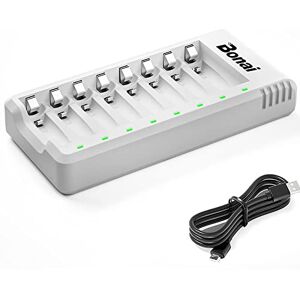 BONAI Oplader met 8 sleuven voor oplaadbare batterijen, intelligente snellader voor oplaadbare batterijen AA/LR6, AAA/LR3, Ni-CD/Ni-MH BONAI Oplader met 8 sleuven voor oplaadbare batterijen, intelligente snellader voor oplaadbare batterijen AA/LR6, AAA/LR3, Ni-CD/Ni-MH