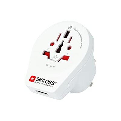 SKROSS 1.500261 World to UK USB Reisadapter met 1 USB 2,AA -aansluiting Spanning en vermogen 100V 700W / 250V – 1750W. Bescherming tegen elektrische schokken,wit SKROSS 1.500261 World to UK USB Reisadapter met 1 USB 2,AA -aansluiting Spanning en vermogen 100V 700W / 250V – 1750W. Bescherming tegen elektrische schokken,wit