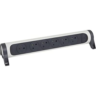 Legrand Draaibare stekkerdoos met led-lichtschakelaar 6 stopcontacten met aarde geleverd zonder snoer/zonder stekker wit en donkergrijs Legrand Draaibare stekkerdoos met led-lichtschakelaar 6 stopcontacten met aarde geleverd zonder snoer/zonder stekker wit en donkergrijs