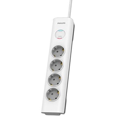 Philips SPN7040WA/10 Schuko stekkerdoos 4-voudig meervoudig stopcontact, verlenging, kinderbeveiliging, overspanning, aan/uit-schakelaar, 2 meter kabel, wit Philips SPN7040WA/10 Schuko stekkerdoos 4-voudig meervoudig stopcontact, verlenging, kinderbeveiliging, overspanning, aan/uit-schakelaar, 2 meter kabel, wit