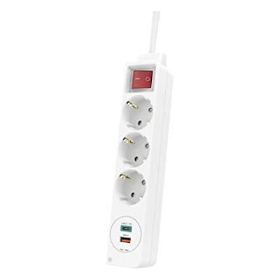 Hama 3-voudige stekkerdoos met USB-A en USB-C (PD/Quick Charge, max. 18 W, 5-in-1 stekkerdoos met schakelaar, geaard stopcontact, stopcontacten met aanraakbescherming, 1,4 m) wit Hama 3-voudige stekkerdoos met USB-A en USB-C (PD/Quick Charge, max. 18 W, 5-in-1 stekkerdoos met schakelaar, geaard stopcontact, stopcontacten met aanraakbescherming, 1,4 m) wit