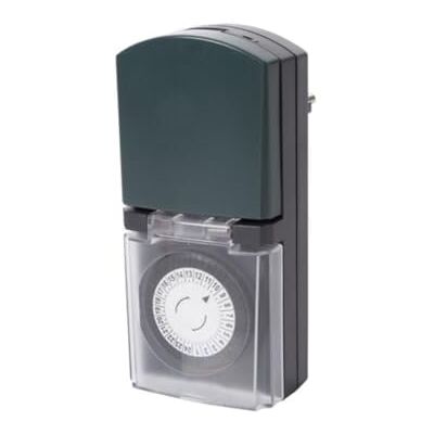 Perel Analoge timer, 230 V, 16 A, 3680 W, IP44, buitengebruik, Franse aarde type E, zwart Perel Analoge timer, 230 V, 16 A, 3680 W, IP44, buitengebruik, Franse aarde type E, zwart